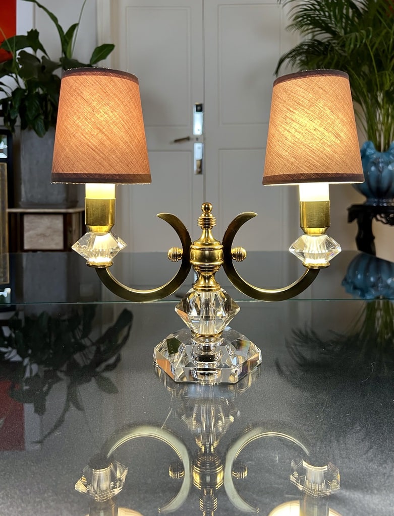 lampe-art-deco-cristal-laiton-abat-jours-textile-luminaire-ancien-brocante-vintage-antiquites