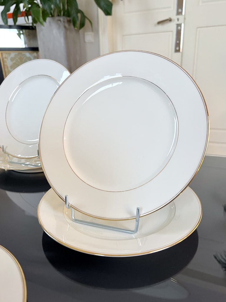 service-de-table-ancien-vaisselle-vintage-assiettes-dessert-porcelaine-limoges-blanc-or-decor-filets-marli-brocante-antiquites