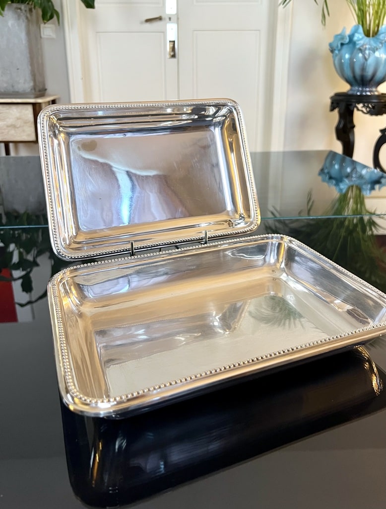 Plat Ancien Avec Couvercle En Métal Argenté - Style Tajine - Déco Vintage