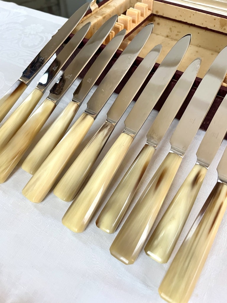 couteaux-entremets-anciens-corne-bovine-menagere-art-deco-vaisselle-vintage-brocante-antiquites