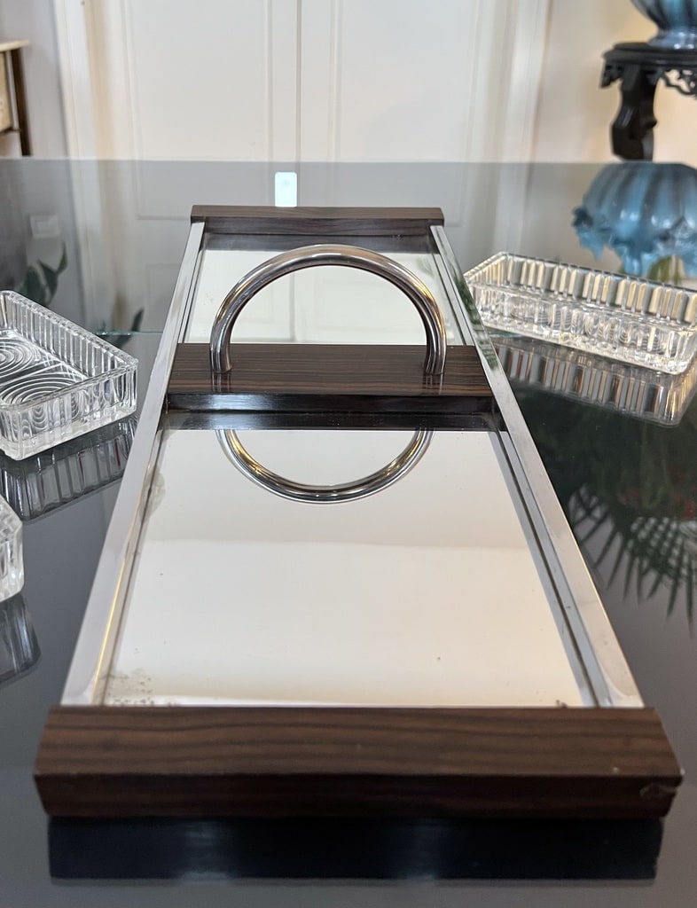 plateau-serviteur-art-deco-moderniste-palissandre-miroir-chrome-accessoire-de-service-aperitif-brocante-antiquites