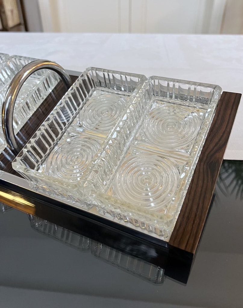 Service à Apéritif Art Déco Moderniste : Présentoir Chromé Et Verres