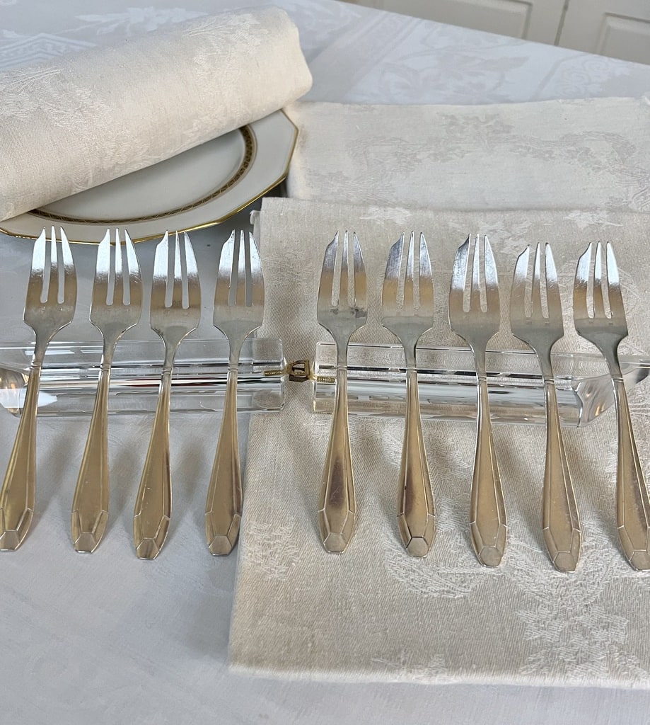 12 Fourchettes à Dessert Art Déco - Métal Argenté Poinçonné, Lagarde Et Fortin, Années 1920-1940