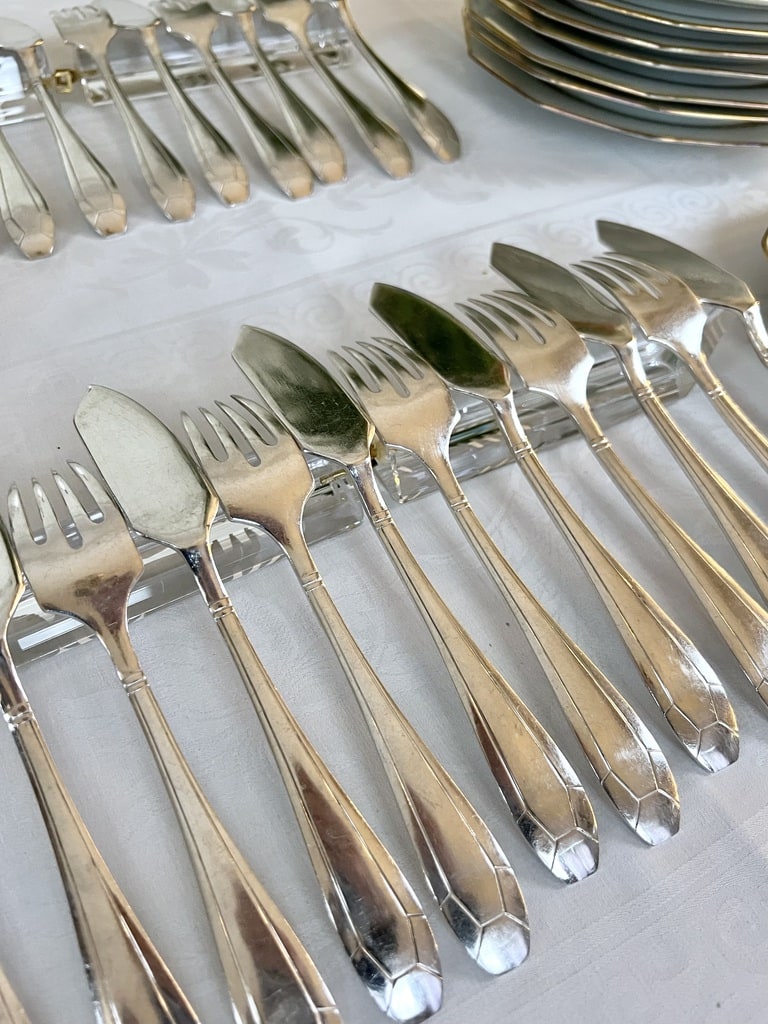 Service à Poisson 24 Couverts En Métal Argenté Orbrille - Modèle Filet - Art Déco