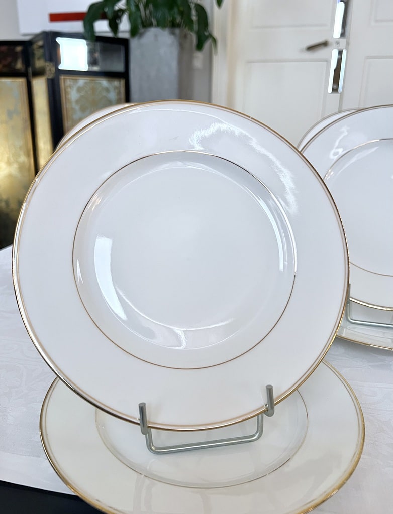 service-assiettes-a-dessert-ancienne-porcelaine-de-limoges-blanc-et-filets-or-fin-brocante-antiquaire-art-de-la-table-20e-siecle