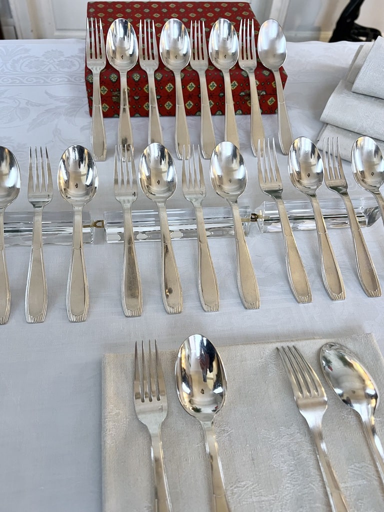 service-couverts-entremets-christofle-fourchette-cuillere-dessert-alfenide-vaisselle-art-deco-antiquaire-brocante