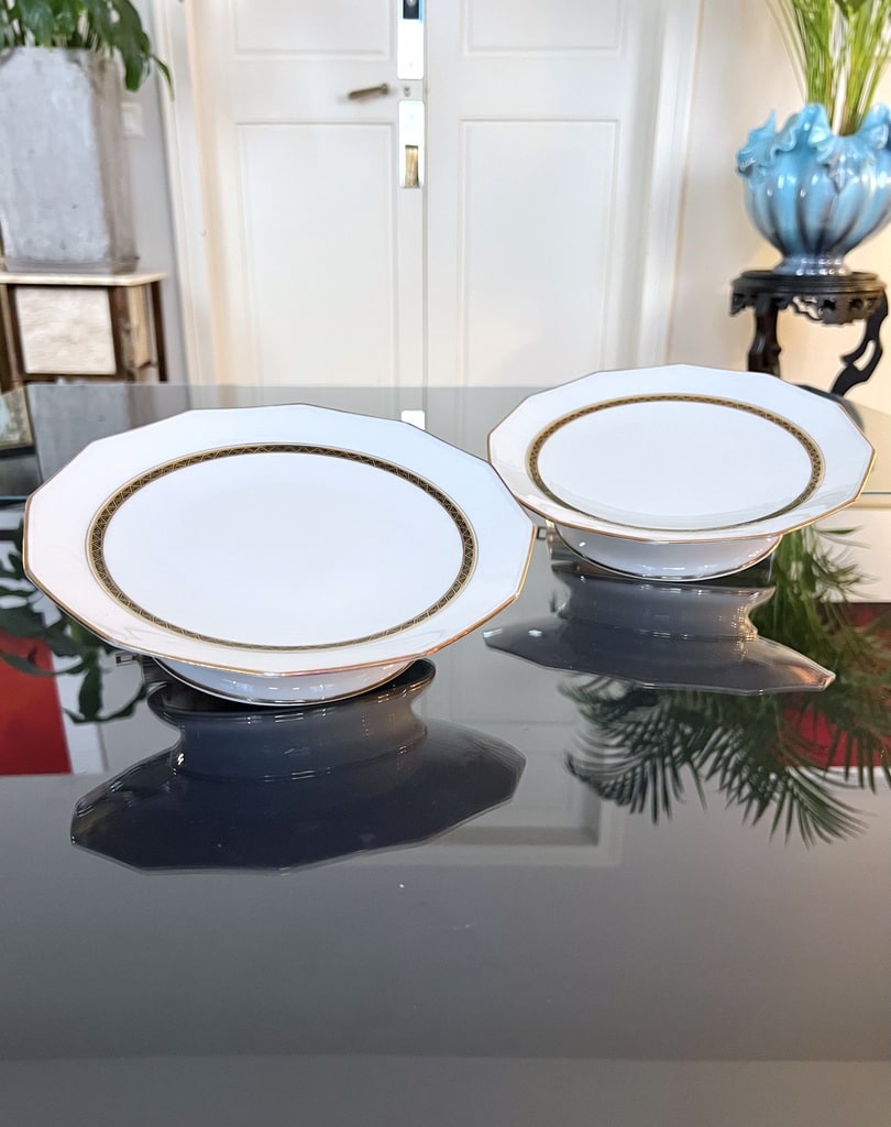 plats-de-servicce-dessert-porcelaine-limoges-lanternier-epoque-art-deco-1930-decor-or-fin-antiquites-art-de-la-table