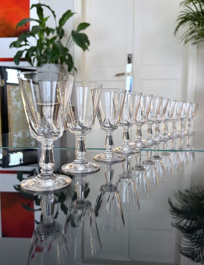 verres vin blan cristal souffle 19e siecle art de la table service ancien antiquites brocante