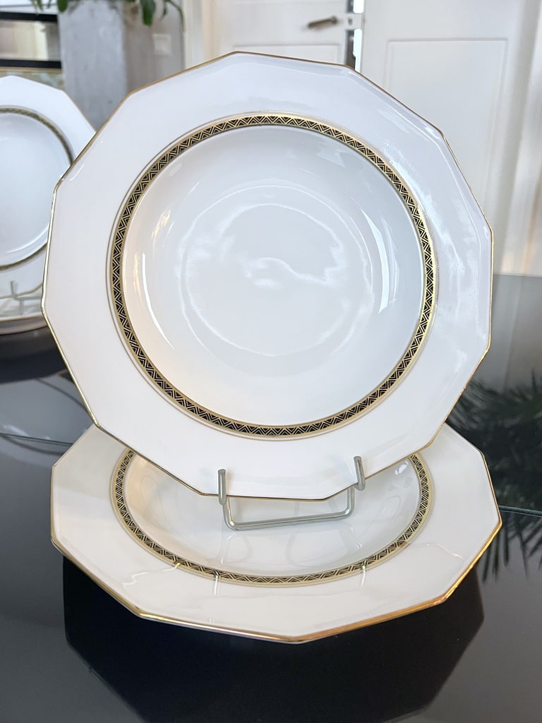 Lot de 12 plats rondes FURY creuses, assiettes à soupe pâtes desserts en porcelaine blanc - Maison