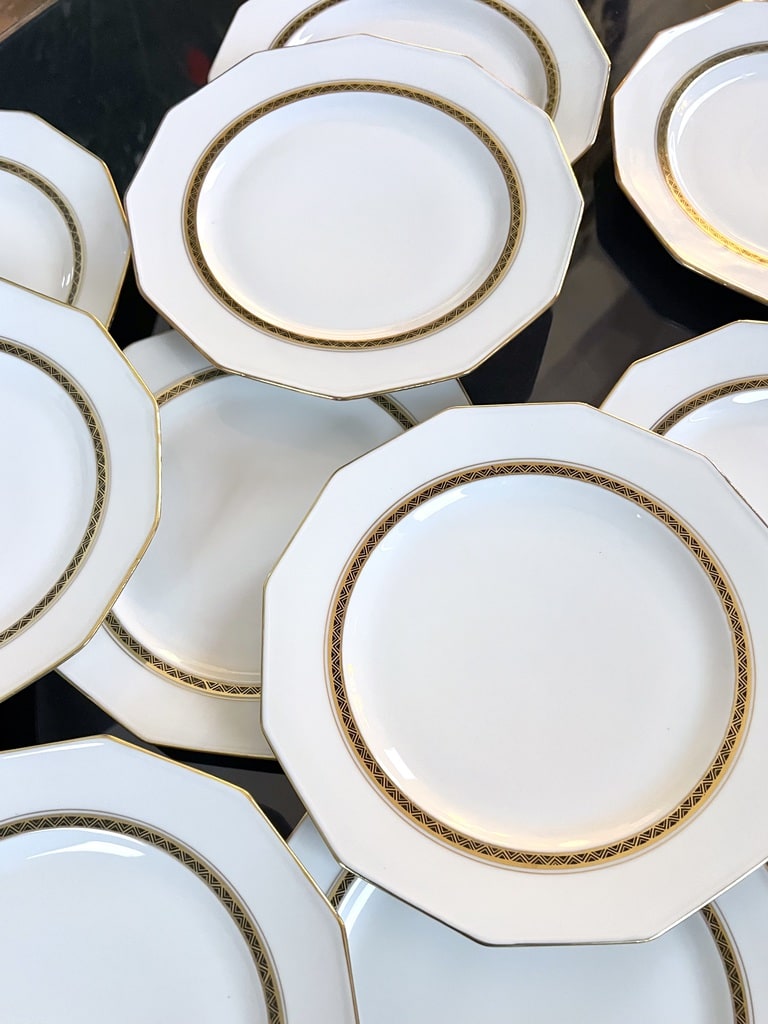 vice-de-table-ancien-art-deco-porcelaine-limoges-vaisselle-blanche-et-or-brocante-antiquites-vintage