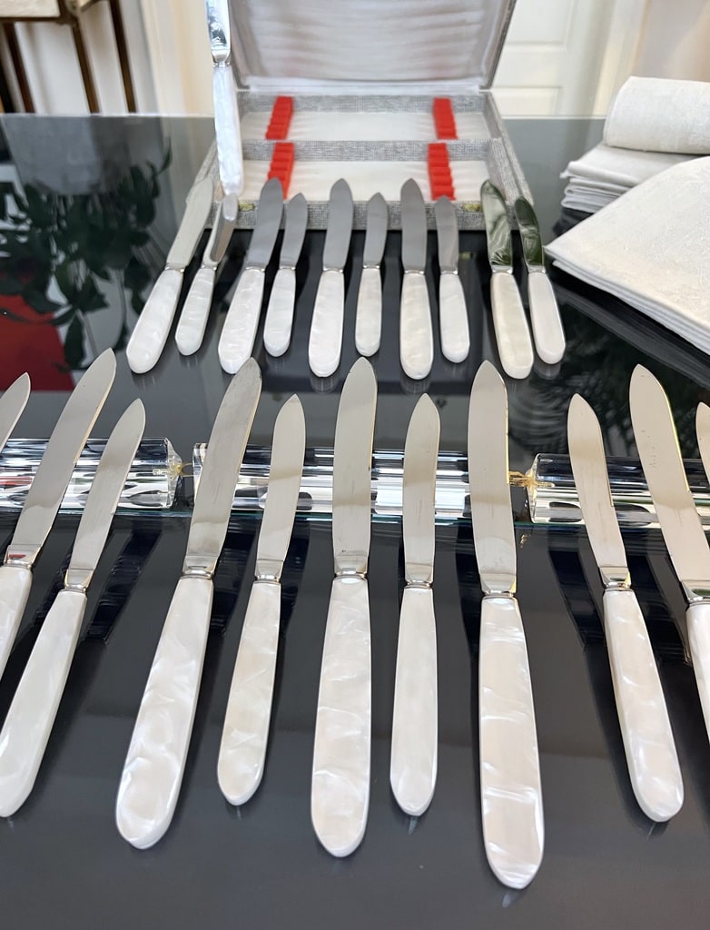 Coffret 12 couteaux de table monocoque NOGENT INOX lame crantée vintage 24cm