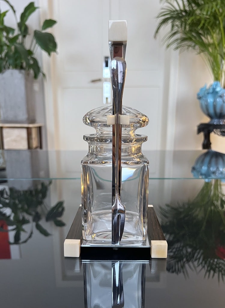 pot-en-cristal-support-ebene-macassar-os-et-metal-chromé-condiments-olives-art-de-la-table-art-deco-moderniste-antiquaire-brocante