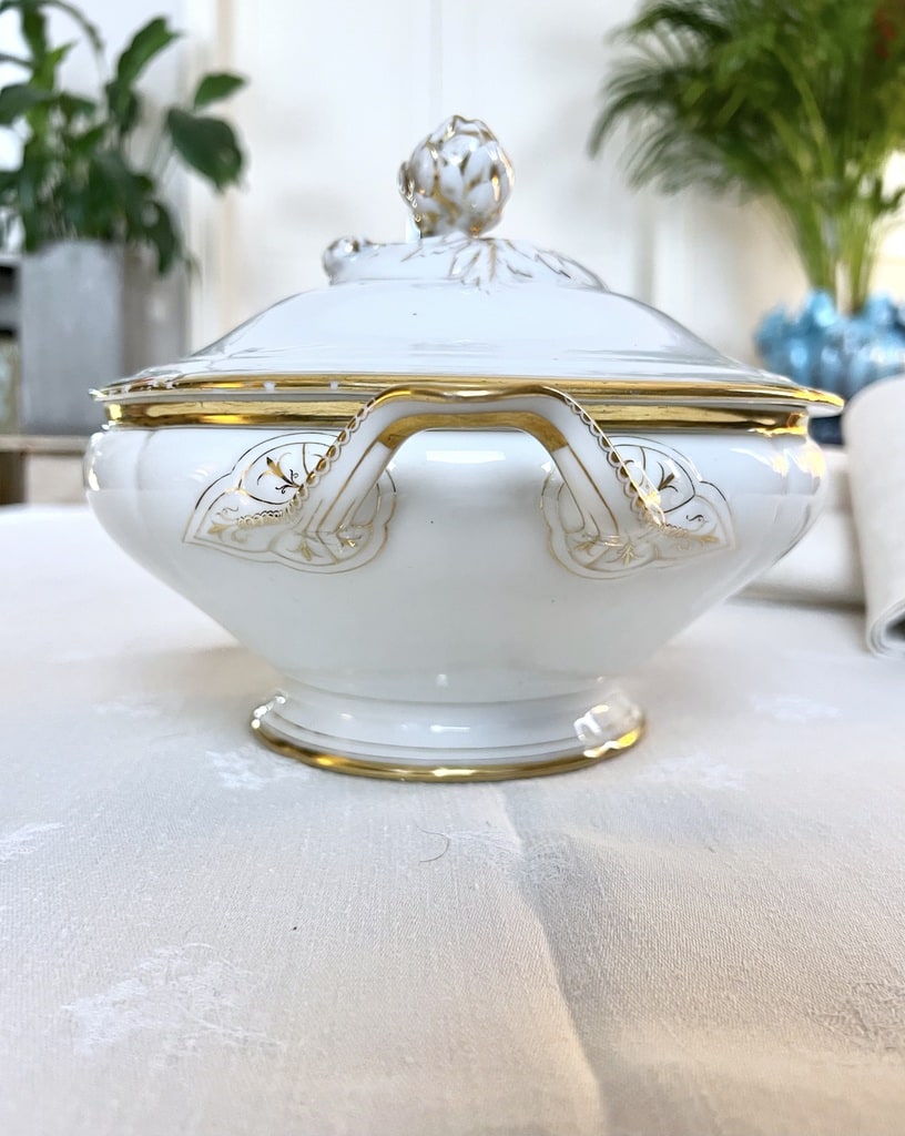 legumier-couvert-jean-pouyat-porcelaine-blanche-limoges-monogramme-or-fin-service-de-table-ancien-antiquaire-brocante