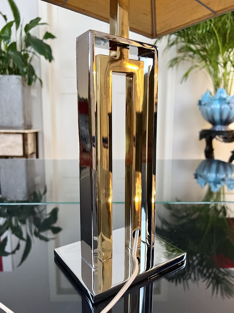lampe-vintage-1970-metal-chrome-vernis-dore-brocante-luminaire-design-moderne-1980