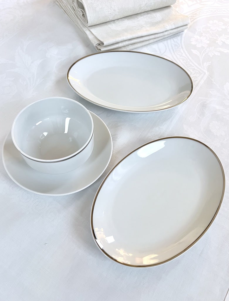 sauciere-plat-de-service-ravier-porcelaine-allemande-blanc-argent-style-moderne-1970-brocante-vaisselle-ancienne