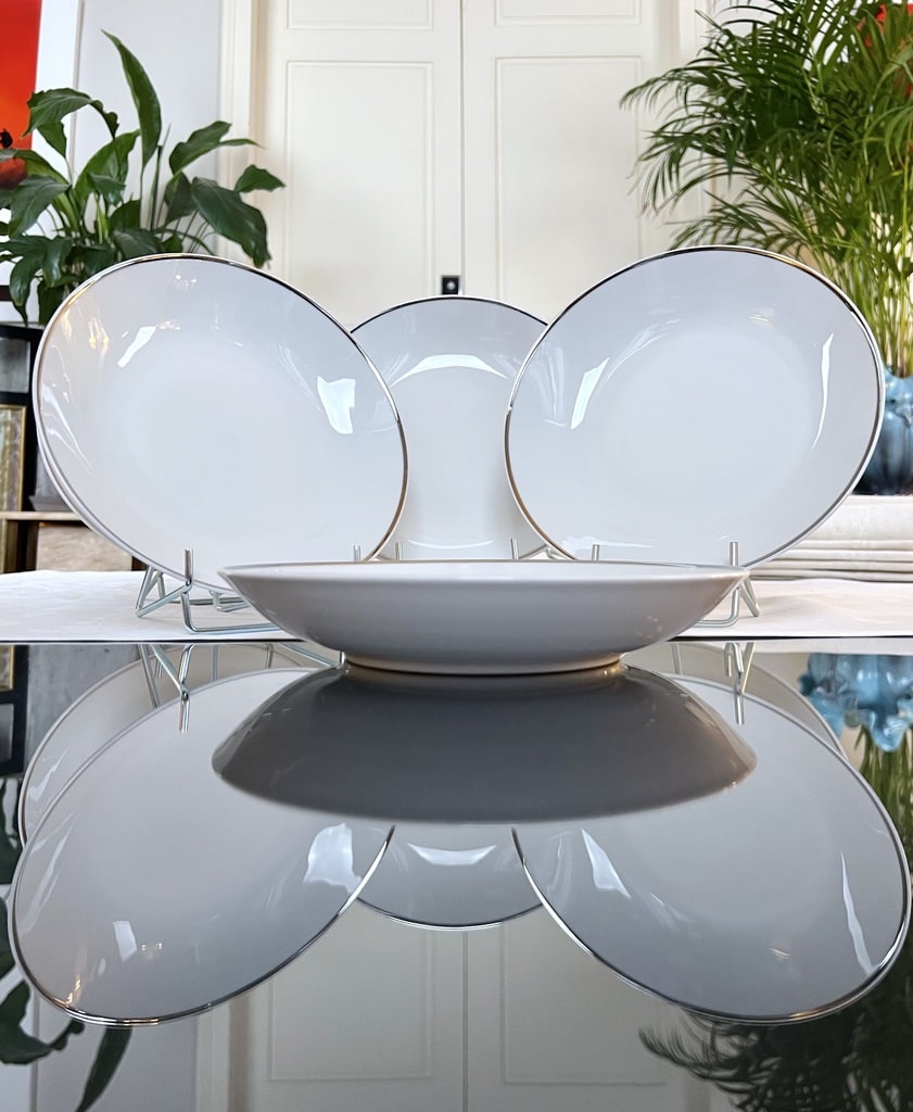 service-assiettes-creuses-anciennes-porcelaine-filet-argent-brocante-vintage-vaisselle-service-de-table-1970