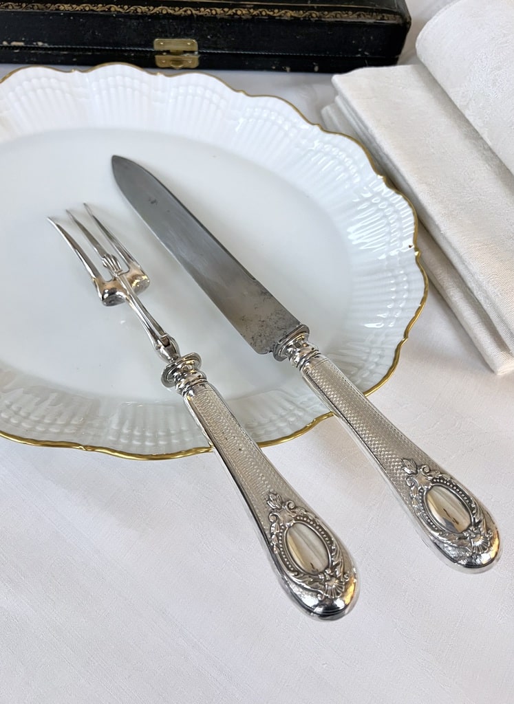 Couvert De Service Art Déco – Manche Argent Fourré – Lame Acier – Occasion