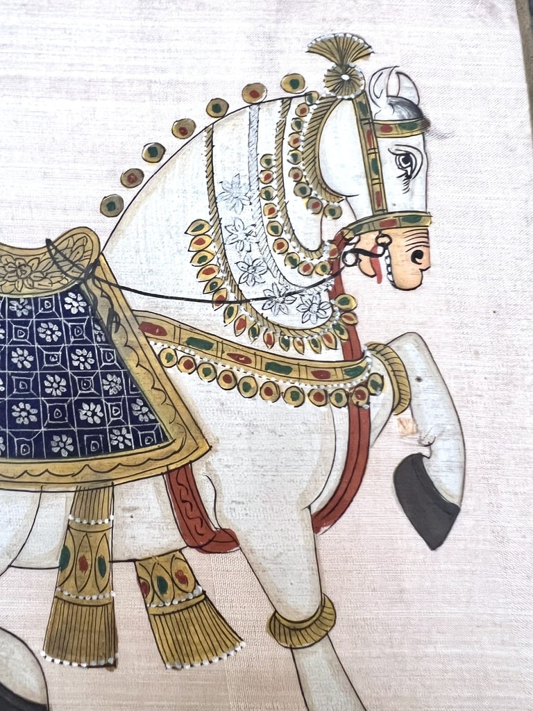 peinture-sur-soie-ancienne-napoleon-3-theme-equestre-cheval-cadre-mural-brocante-antiquites