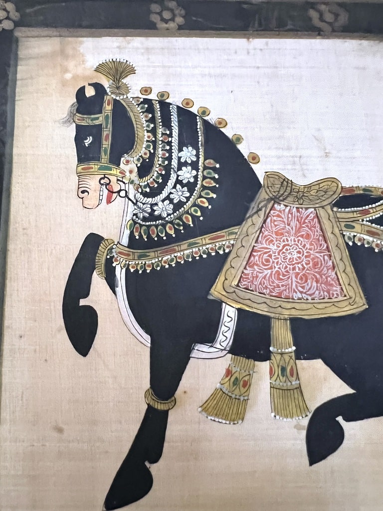 peinture-sur-soie-ancienne-cadre-mural-napoleon-3-bois-noirci-brocante-antiquaire