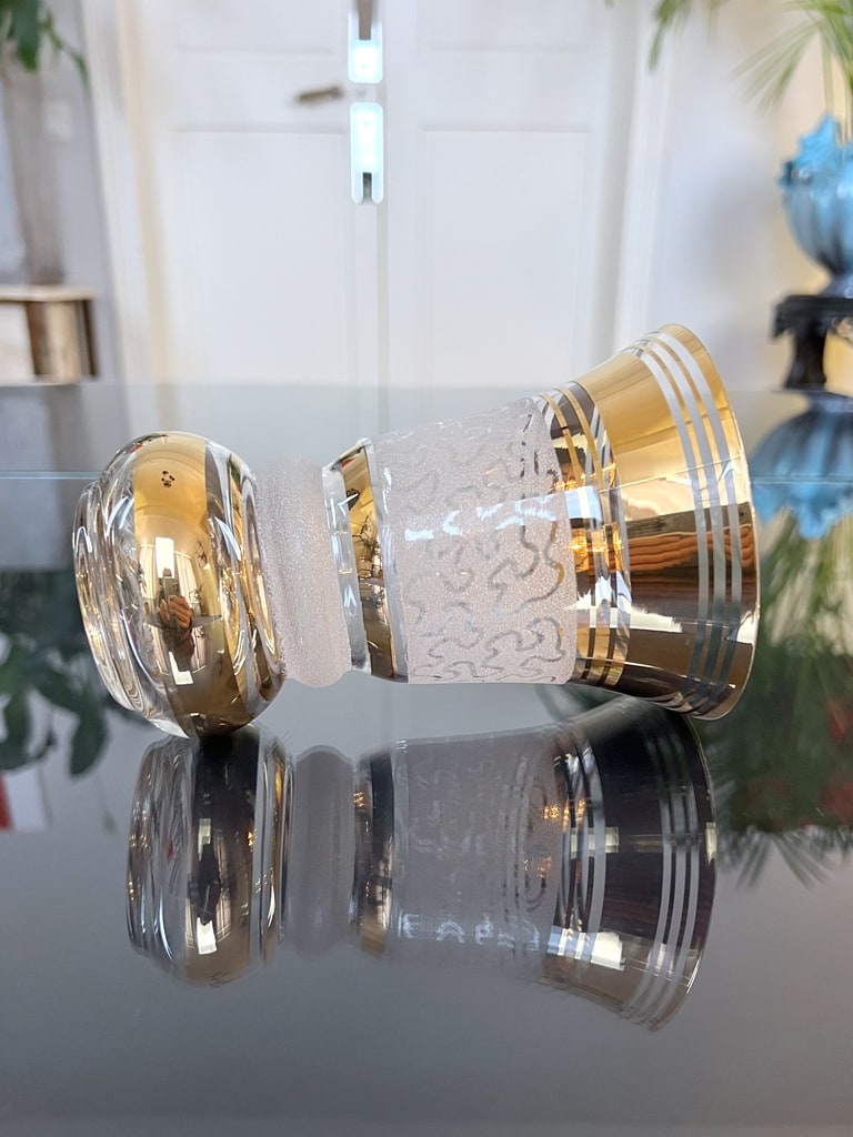 Duo De Vases En Verre Granité - Liserés Dorés - Années 50/60 - Made In France