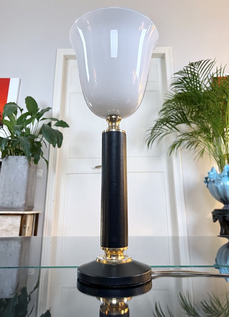 Jacques Adnet, Lampe Gainée De Cuir Rouge/hermès, Circa 19