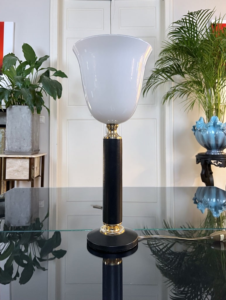 Jacques Adnet, Lampe Gainée De Cuir Rouge/hermès, Circa 19