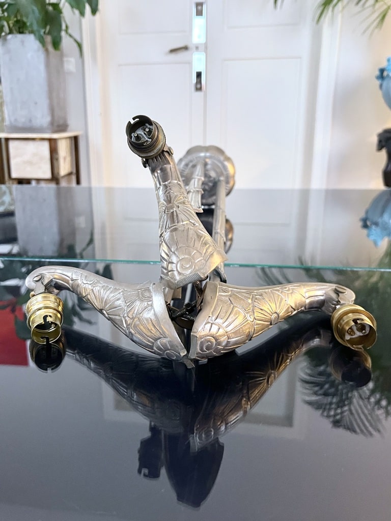 lustre-ancien-20e-siecle-style-art-deco-bronze-nickele-lampe-moderne-brocante-vintage-antiquites-france
