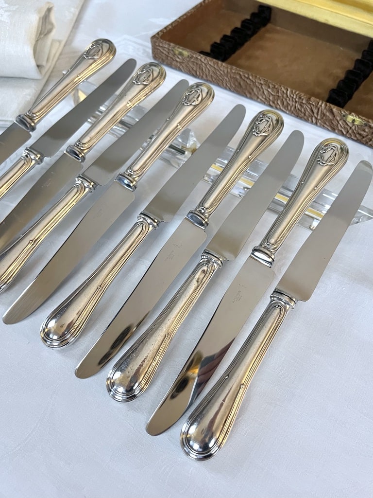 couteaux-anciens-argent-massif-puiforcat-minerve-monogrammes-lames-inox-nogent-vaisselle-ancienne-antiquaire-brocante