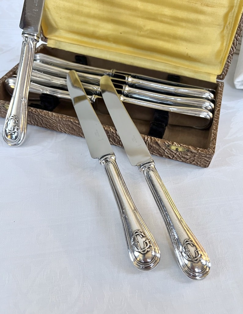 Lot De 17 Couteaux Anciens – Lame Argent Poinçon Minerve – Manche Corne – Monogrammés