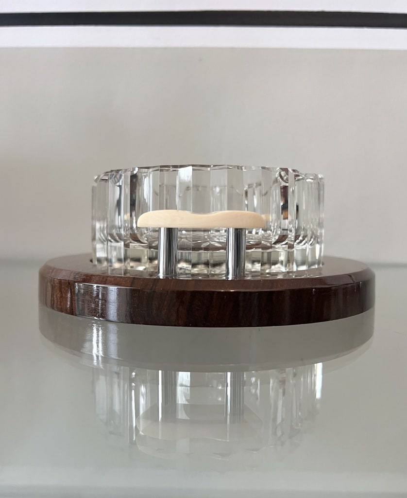 cendrier-style-art-deco-moderniste-1930-bois-noyer-ivoire-metal-chrome-cristal-objets-anciens-antiquaire-brocante-vintage