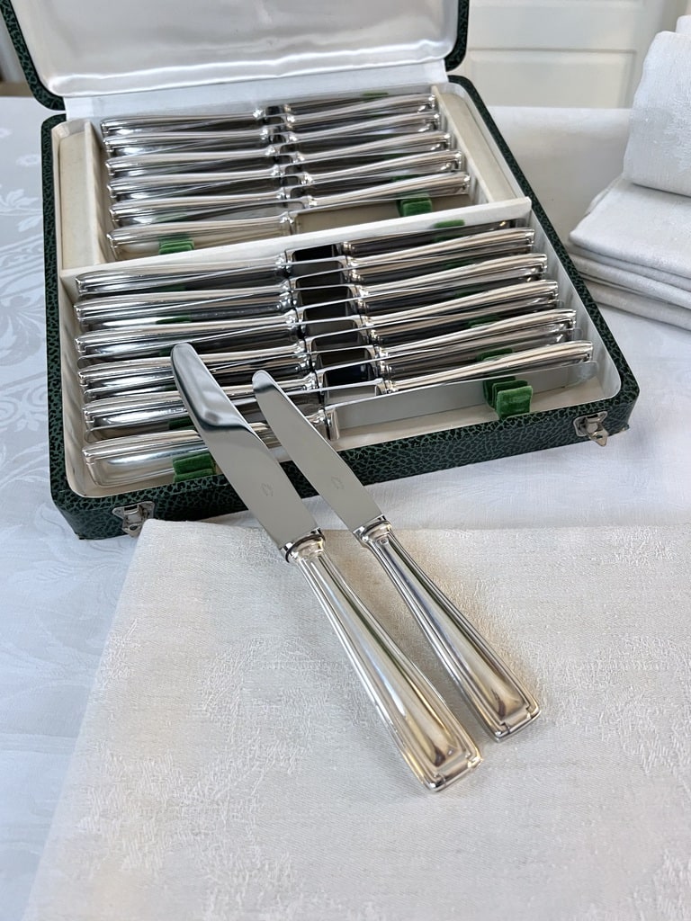 12 Couteaux De Table Frionnet Modèle Marly Métal Argenté – Lot Vintage Très Bon état