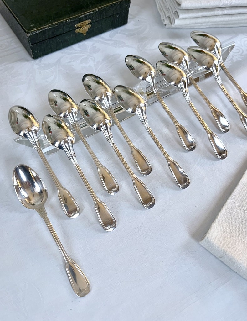 12 Cuillères à Dessert Uniplat Argentées Ravinet D'Enfer - Couvert Argent Plaqué