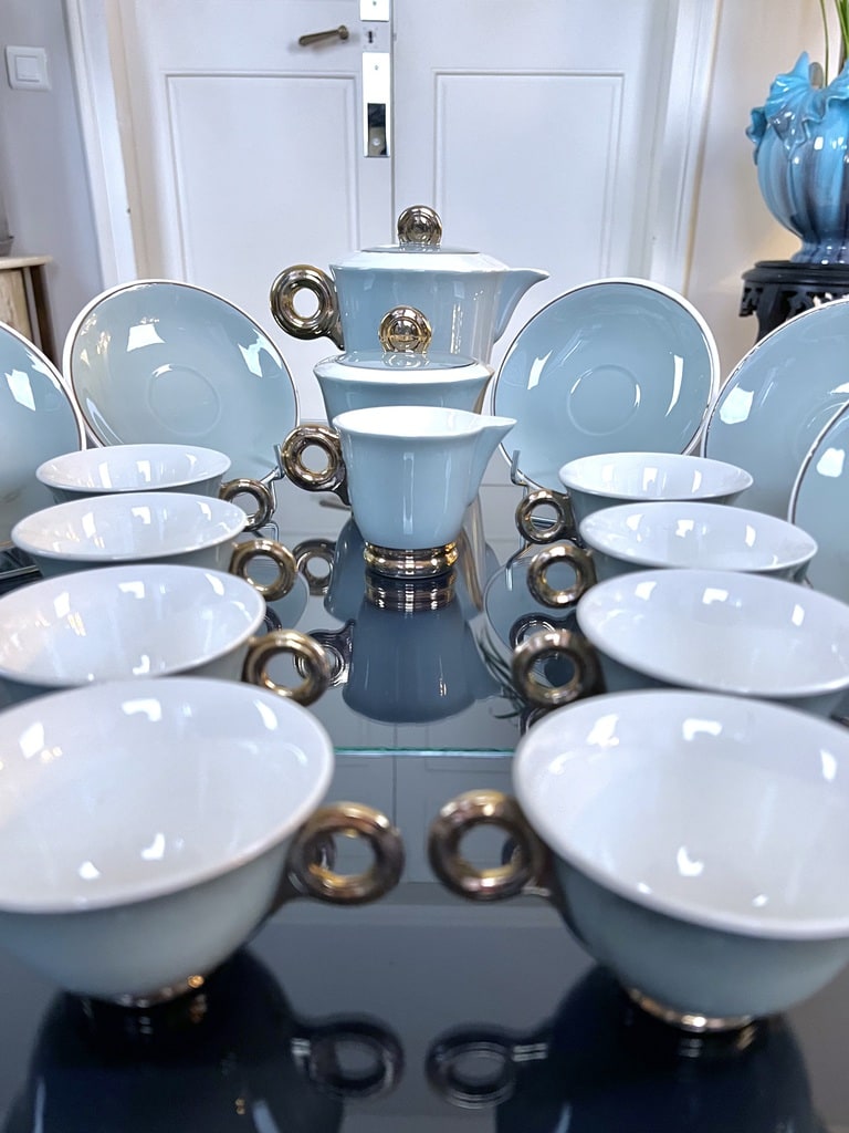 service-a-cafe-the-art-deco-digoin-faience-ceramique-celadon-or-fin-tasses-theiere-sucrier-brocante-antiquaire