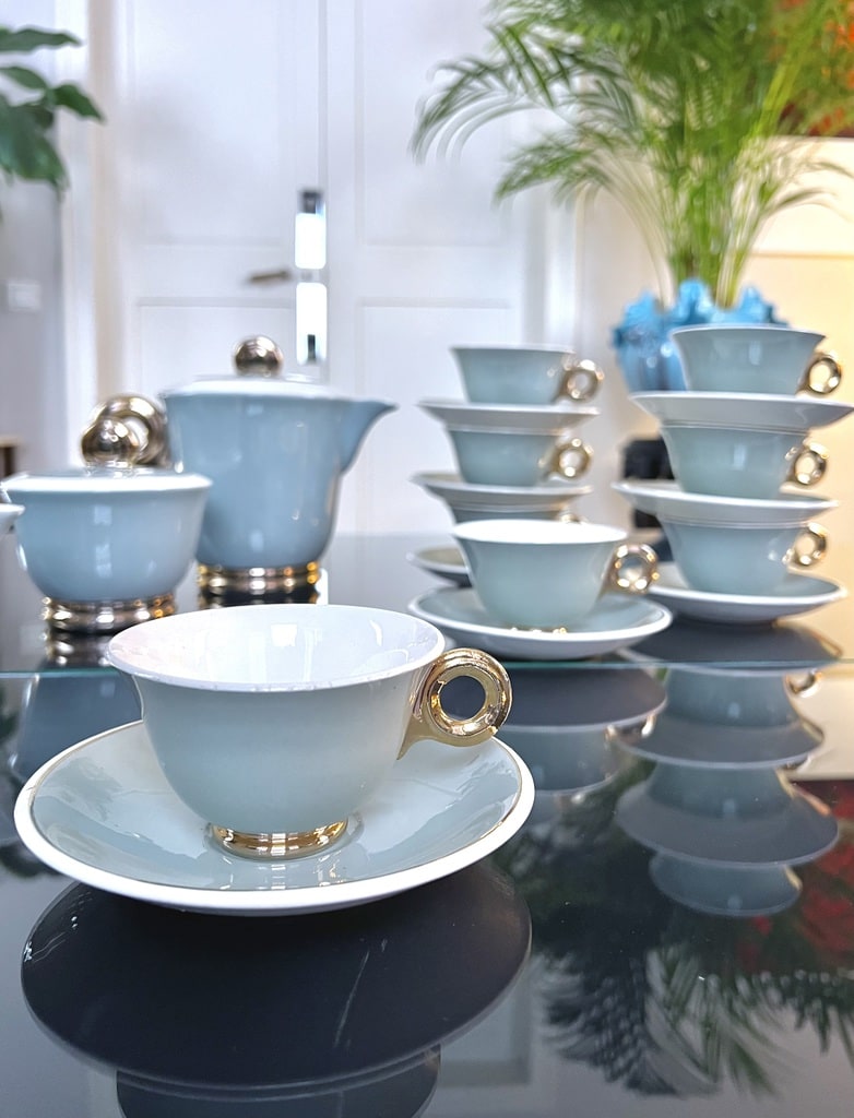 service-a-the-cafe-art-deco-en-faience-digoin-sarreguemines-vert-celadon-blanc-or-fin-vaisselle-moderne-20e-siecle-brocante-antiquaire-france