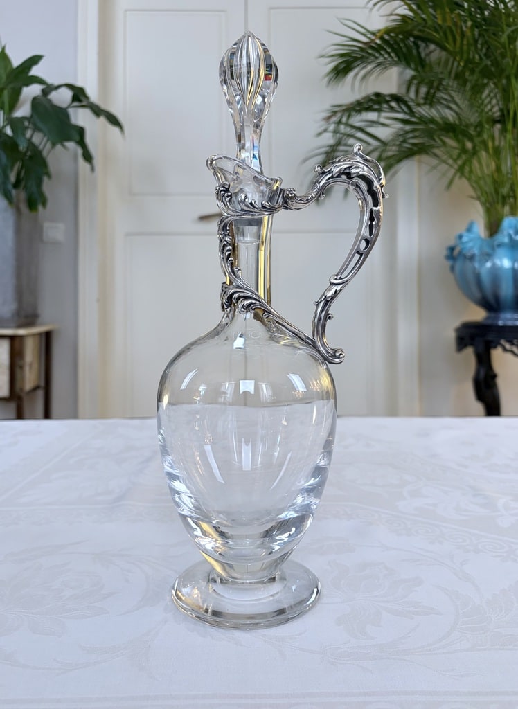 aiguiere-en-cristal-lorraine-et-metal-argente-carafe-eau-vin-vaisselle-vintage-art-de-la-table-antiquaire-brocante