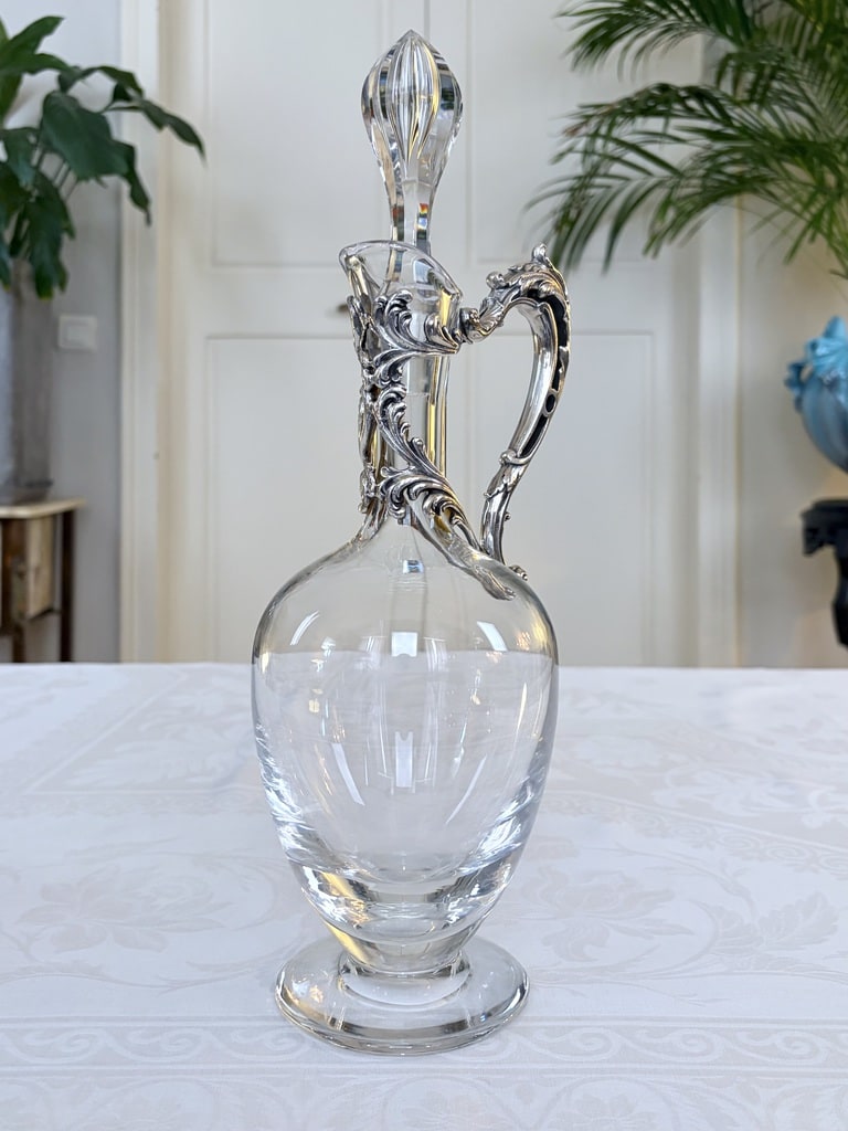 aiguiere-cristal-de-lorraine-poignee-metal-argente-carafe-art-de-la-table-vintage-antiquaire-brocante