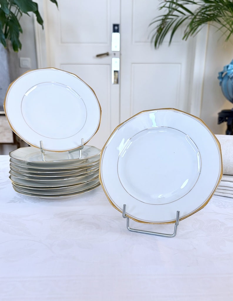 assiettes-a-dessert-porcelaine-blanche-filets-or-dore-19e-siecle-vaisselle-ancienne-brocante-antiquaire-service-de-table