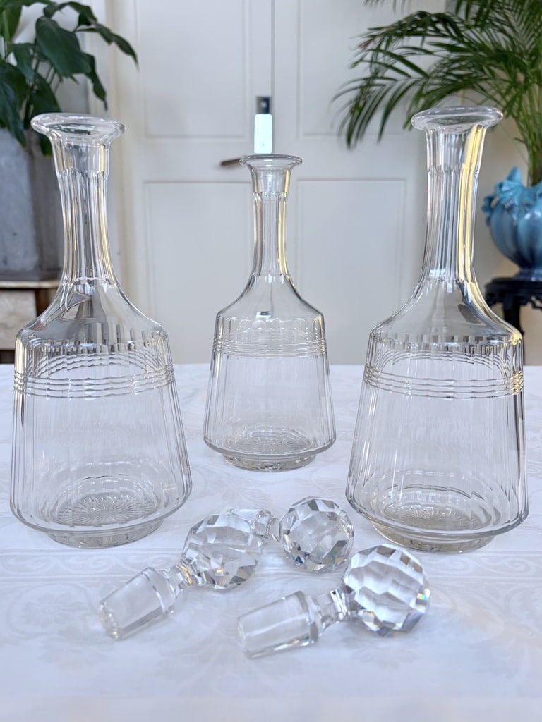 carafes-en-verre-et-bouchon-cristal-eau-vin-pichet-art-de-la-table-vaisselle-ancienne-brocante-antiquaire