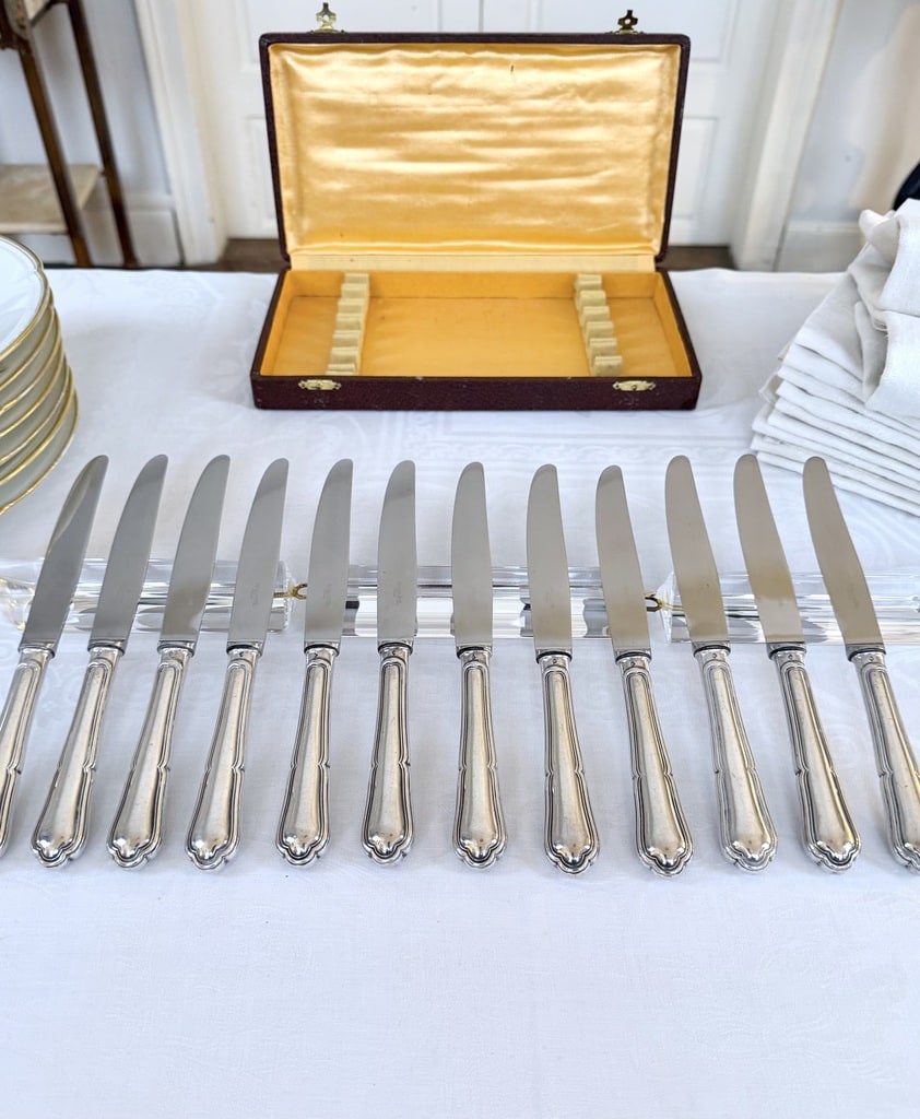 couteaux-entremets-vintage-coffret-menagere-metal-argente-lames-acier-inoxydable-brocante-vintage-antiquites