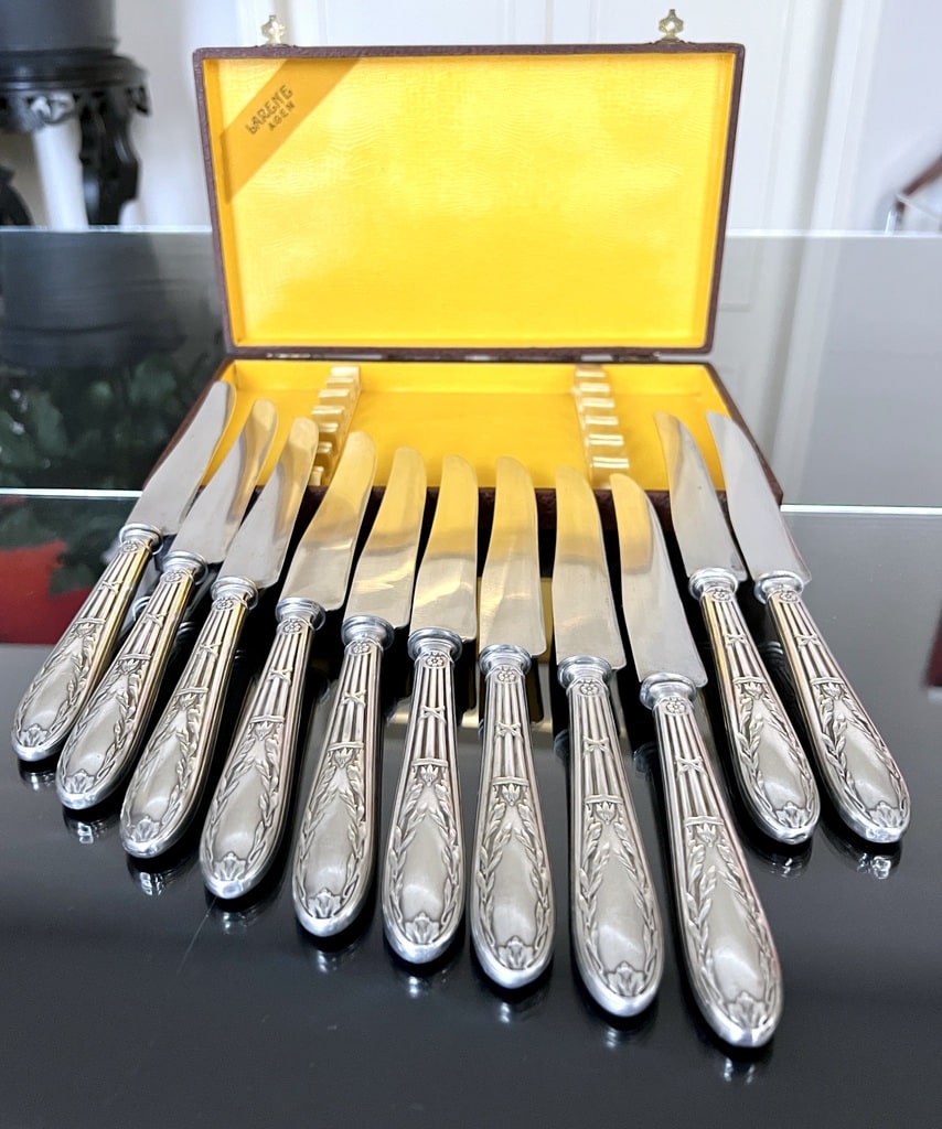 Coffret de couteaux de table en métal argenté