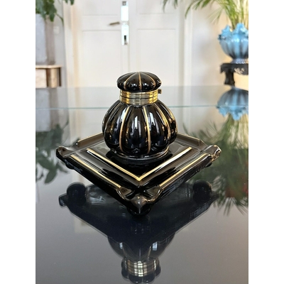 encrier-art-deco-en-porcelaine-noire-filets-or-fin-objet-de-vitrine-ancien-necessaire-bureau-brocante-antiquaire