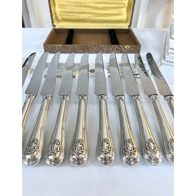 couteaux-manche-argent-emile-puiforcat-monogrammes-poincon-minerve-lames-inox-nogent-menagere-coffret-vaisselle-ancienne-antiquaire-france-brocante