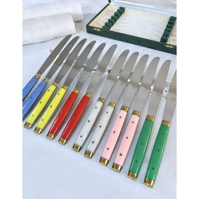coffret-de-couteaux-anciens-style-vintage-1960-manche-couleur-laiton-lame-inox-menagere-retro-brocante-vaisselle