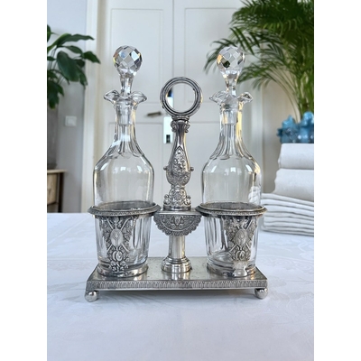 huilier-vinaigrier-anciens-en-verre-serviteur-regule-argente-art-de-la-table-brocante-antiquaire-service-de-table