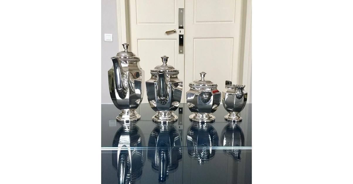 Christofle, Gallia - Cafetière, théière, pot a lait,plat (4) - Métal