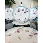 assiettes-dessert-porcelaine-decor-vegetal-fleurs-rose-bleu-blanc-or-fin-monogrammes-brocante-antiquaire