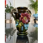 vase-en-faience-vernissee-barbotine-decor-vegetal-fleurs-napoleon-3-antiquites-brocante-en-ligne-antiquites
