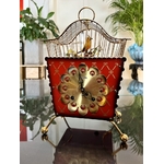 horloge-coucou-vintage-elvia-metal-peint-rouge-or-laiton-bois-oiseau-cage-brocante-antiquites-20e-siecle