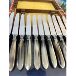24-couteaux-anciens-epoque-art-deco-manche-corne-bovine-metal-argente-lames-inox-vaisselle-art-de-la-table-brocante-antiquaire