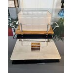 boite-art-deco-biscuits-gateaux-bonbons-verre-depoli-couvercle-metal-plateau-bois-brocante-antiquites